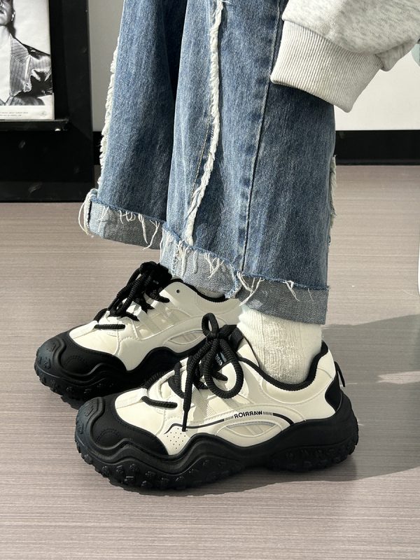 Women's Black and White Breathable Mesh Dad Sneakers - Lightweight Casual Sports Shoes for Everyday Comfort