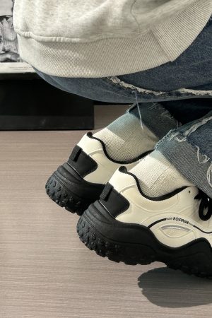 Women's Black and White Breathable Mesh Dad Sneakers - Lightweight Casual Sports Shoes for Everyday Comfort