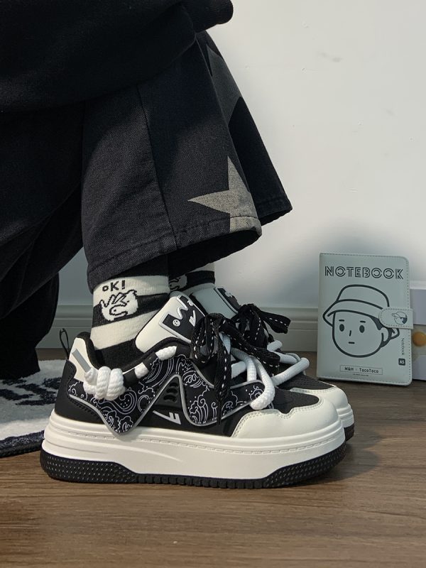 Women's Black and White Panda Sneakers - Breathable Thick-Soled Footwear for 2025, Versatile Design, Trendy Y2K Style