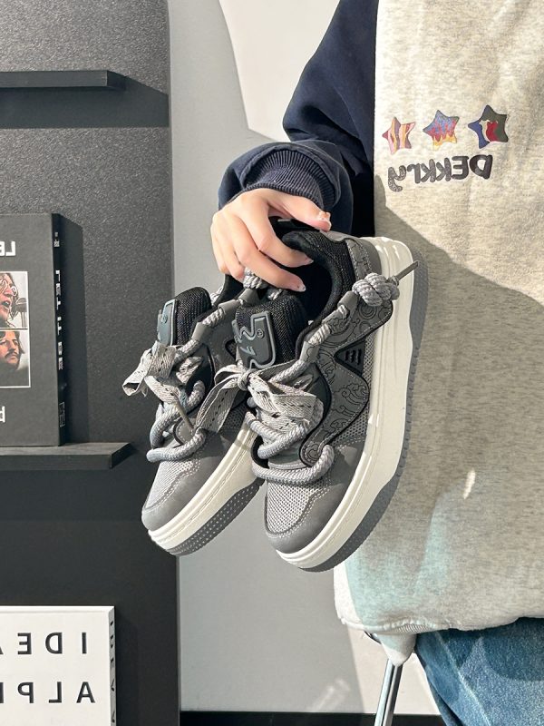Women's Black and White Panda Sneakers - Breathable Thick-Soled Footwear for 2025, Versatile Design, Trendy Y2K Style