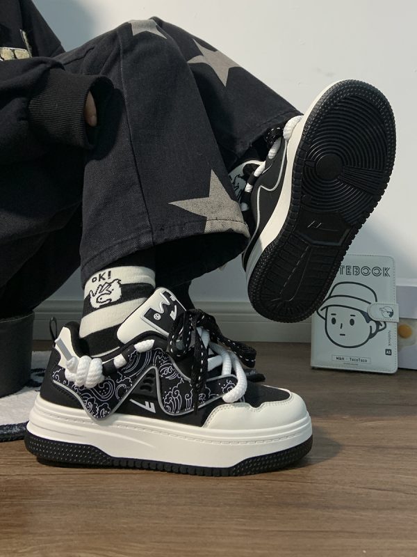 Women's Black and White Panda Sneakers - Breathable Thick-Soled Footwear for 2025, Versatile Design, Trendy Y2K Style