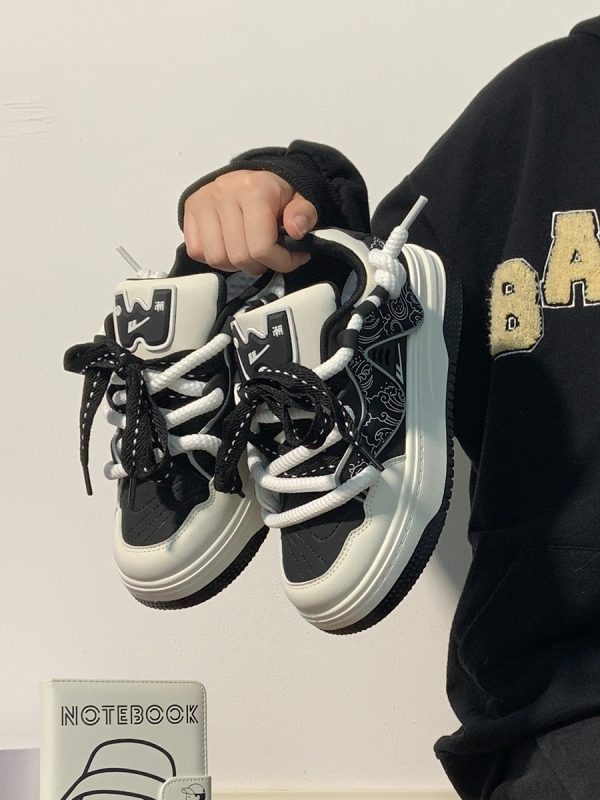 Women's Black and White Panda Sneakers - Breathable Thick-Soled Footwear for 2025, Versatile Design, Trendy Y2K Style
