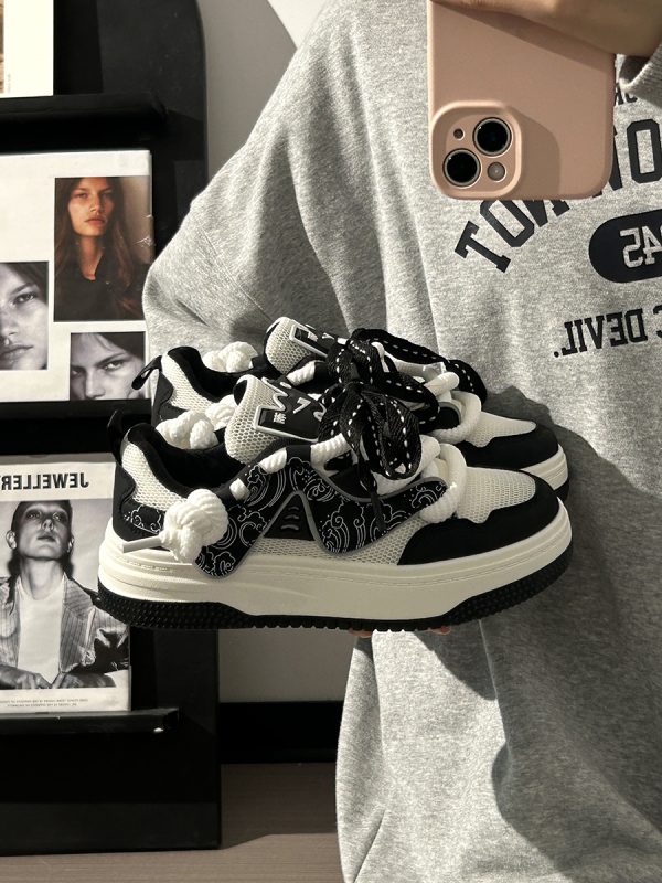 Women's Black and White Panda Sneakers - Breathable Thick-Soled Footwear for 2025, Versatile Design, Trendy Y2K Style