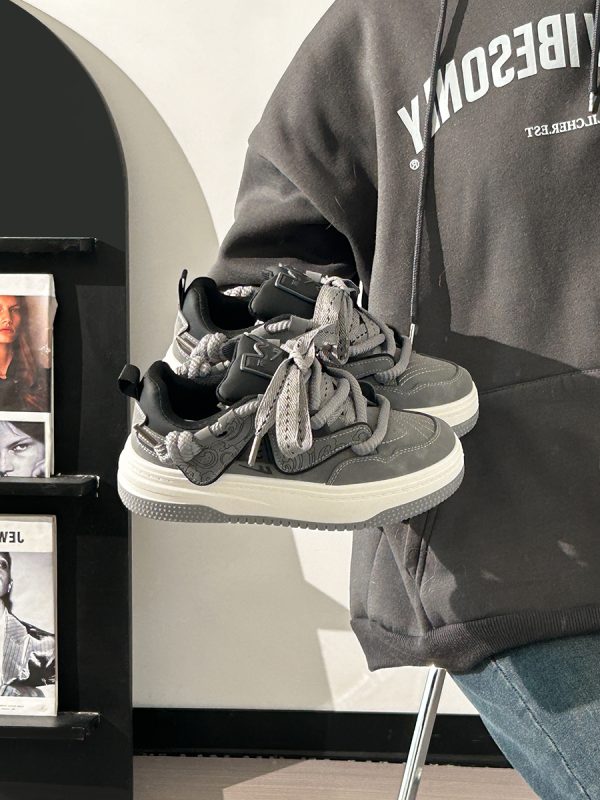 Women's Black and White Panda Sneakers - Breathable Thick-Soled Footwear for 2025, Versatile Design, Trendy Y2K Style