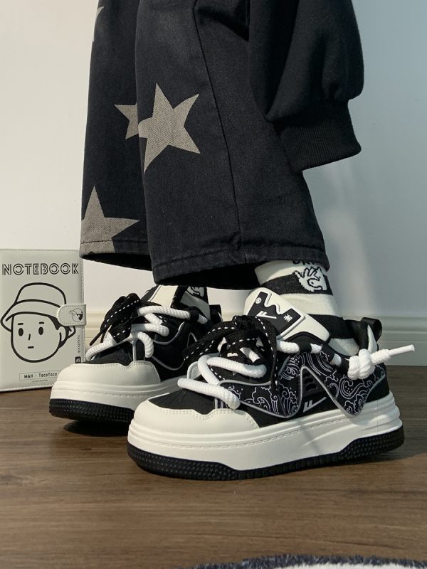 Women's Black and White Panda Sneakers - Breathable Thick-Soled Footwear for 2025, Versatile Design, Trendy Y2K Style