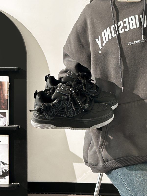 Women's Black and White Panda Sneakers - Breathable Thick-Soled Footwear for 2025, Versatile Design, Trendy Y2K Style
