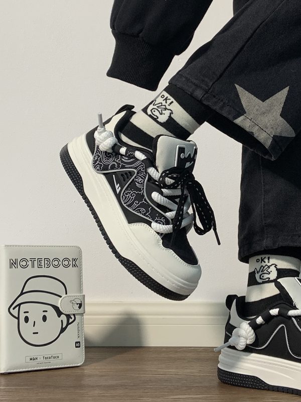 Women's Black and White Panda Sneakers - Breathable Thick-Soled Footwear for 2025, Versatile Design, Trendy Y2K Style