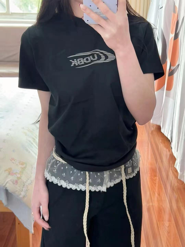 Women's Black Lace Splicing Cargo Pants - 2025 Wide-Leg Design, American Style, Korean Casual Fashion