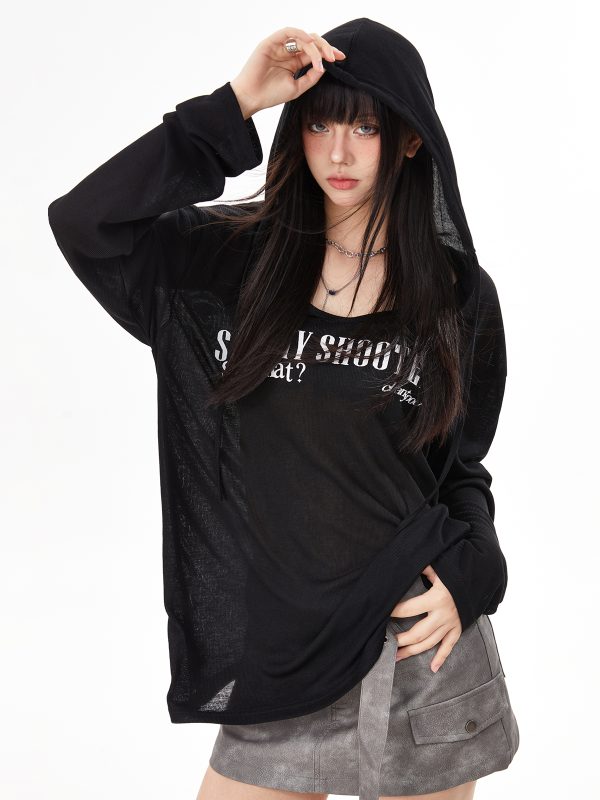 Women's Black Loose Jazz Top - Spicy Girl Dancing Summer Shirt with Sun Protection, Airy Design for Comfort
