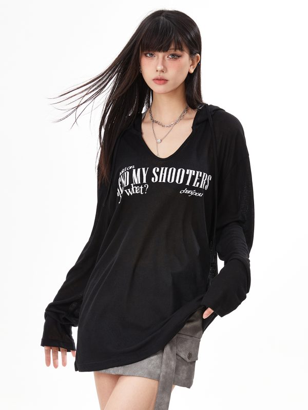 Women's Black Loose Jazz Top - Spicy Girl Dancing Summer Shirt with Sun Protection, Airy Design for Comfort