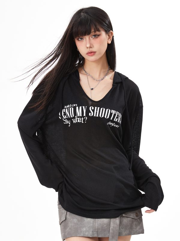 Women's Black Loose Jazz Top - Spicy Girl Dancing Summer Shirt with Sun Protection, Airy Design for Comfort