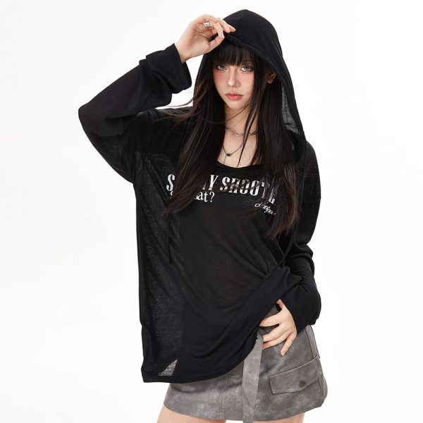 Women's Black Loose Jazz Top - Spicy Girl Dancing Summer Shirt with Sun Protection, Airy Design for Comfort