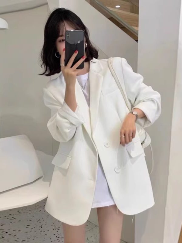 Women's Black Suit Jacket - Elegant High-End Loose Blazer for Spring & Autumn, Casual Fashion Essential
