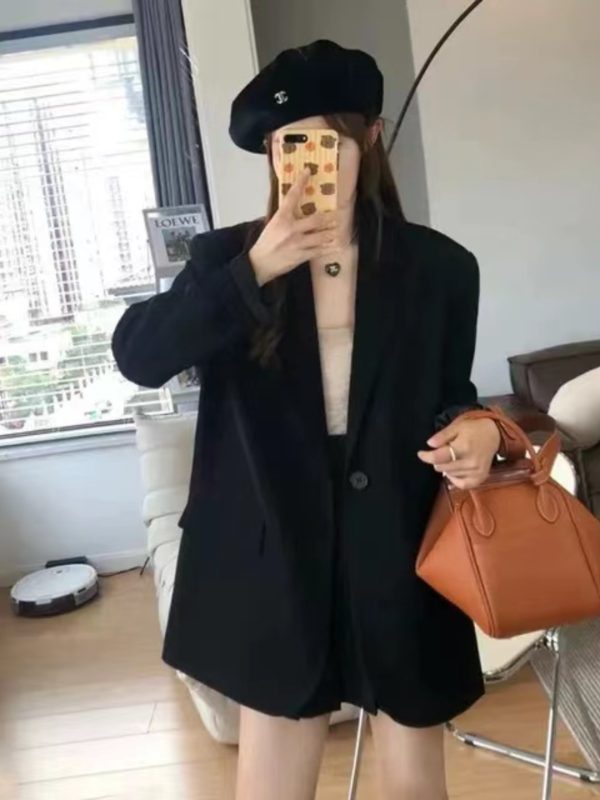 Women's Black Suit Jacket - Elegant High-End Loose Blazer for Spring & Autumn, Casual Fashion Essential