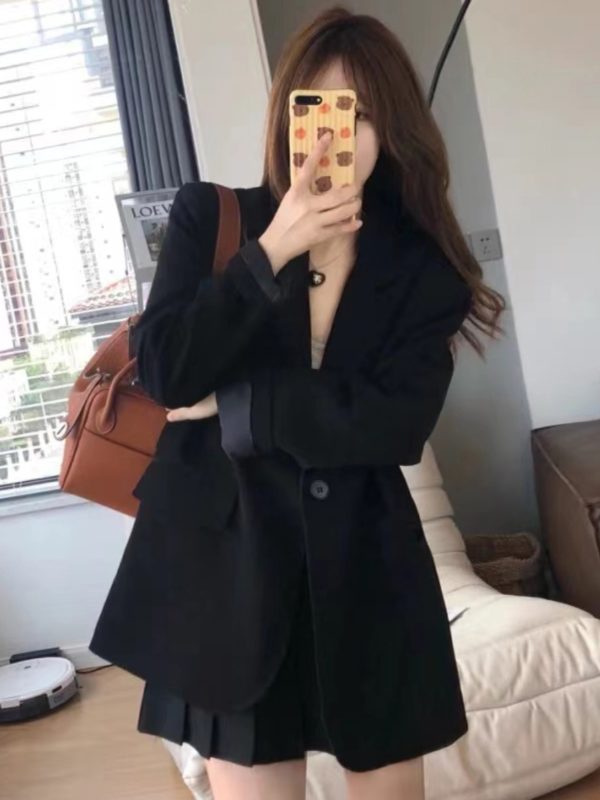 Women's Black Suit Jacket - Elegant High-End Loose Blazer for Spring & Autumn, Casual Fashion Essential