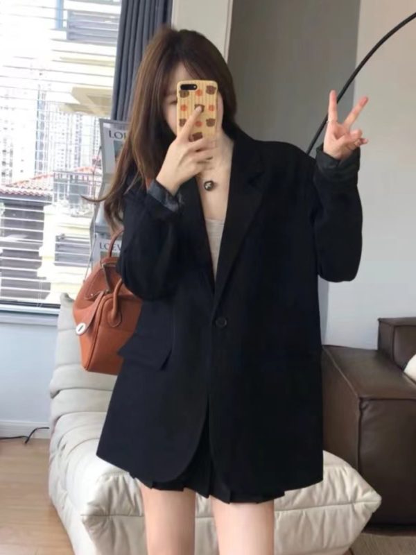 Women's Black Suit Jacket - Elegant High-End Loose Blazer for Spring & Autumn, Casual Fashion Essential