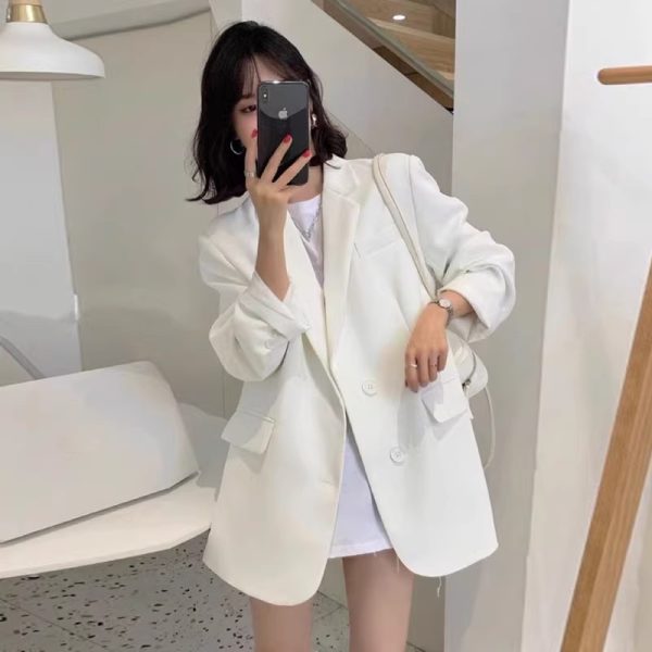 Women's Black Suit Jacket - Elegant High-End Loose Blazer for Spring & Autumn, Casual Fashion Essential