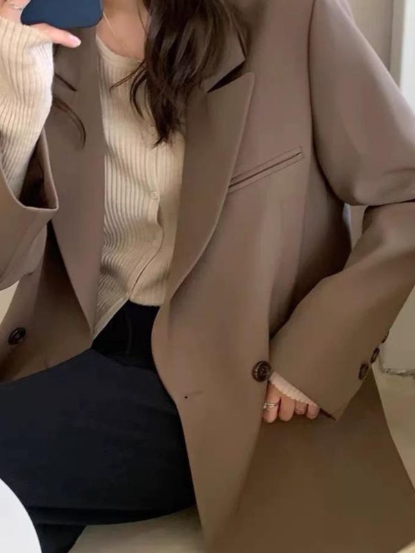 Women's Black Suit Jacket - Elegant High-End Loose Blazer for Spring & Autumn, Casual Fashion Essential