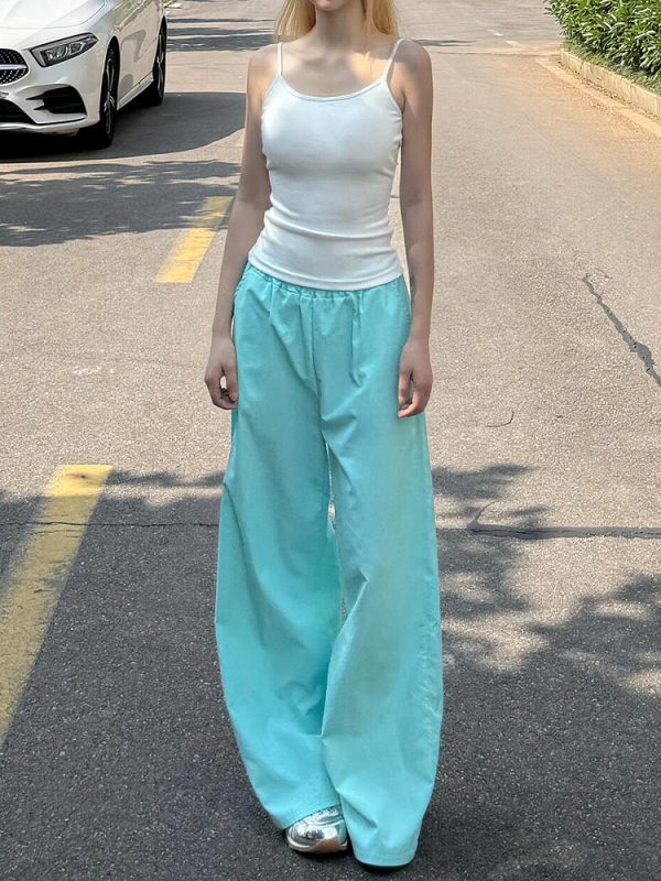 Women's Blue Cargo Pants - 2025 Summer Loose Slimming Quick-Dry Sports Casual Floor-Length Trousers, Y2K Style, Trendy Outfit