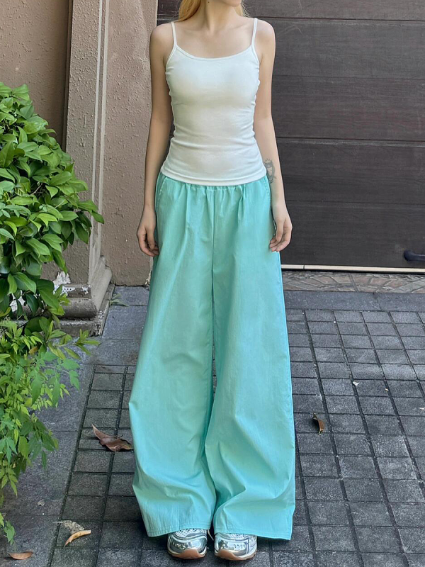 Women's Blue Cargo Pants - 2025 Summer Loose Slimming Quick-Dry Sports Casual Floor-Length Trousers, Y2K Style, Trendy Outfit