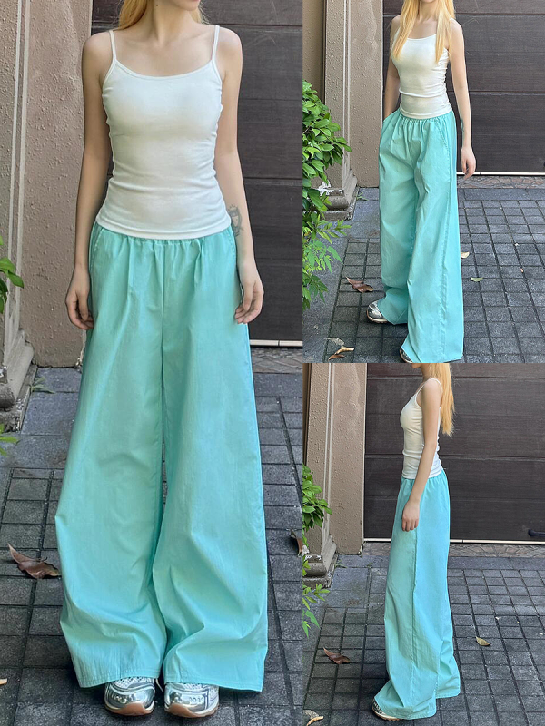 Women's Blue Cargo Pants - 2025 Summer Loose Slimming Quick-Dry Sports Casual Floor-Length Trousers, Y2K Style, Trendy Outfit