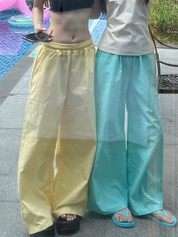 Women's Blue Cargo Pants - 2025 Summer Loose Slimming Quick-Dry Sports Casual Floor-Length Trousers, Y2K Style, Trendy Outfit