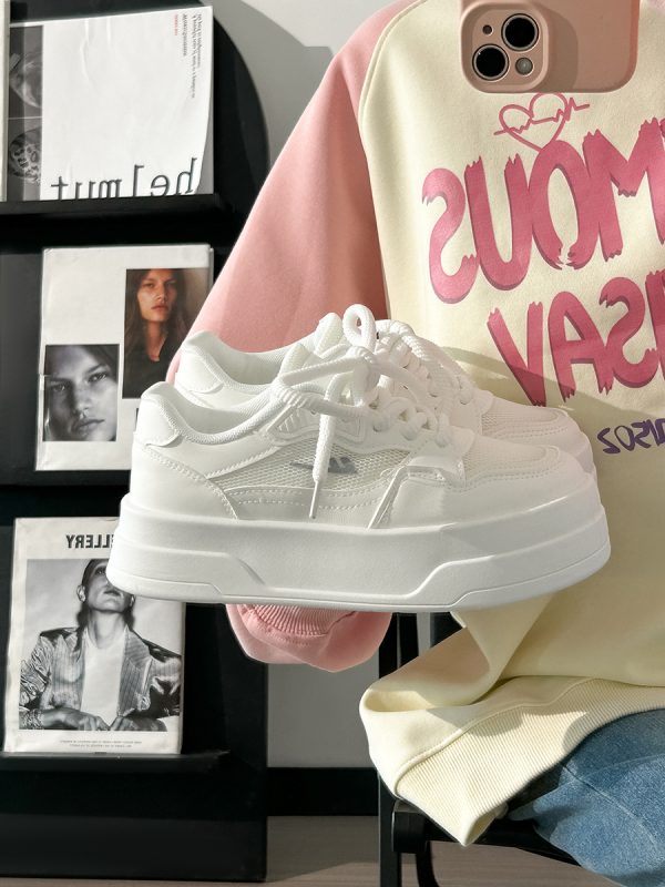 Women's Breathable Platform Sneakers - Summer 2025 Thick-Soled Sweet Style Shoes for Women - Versatile White Sneakers