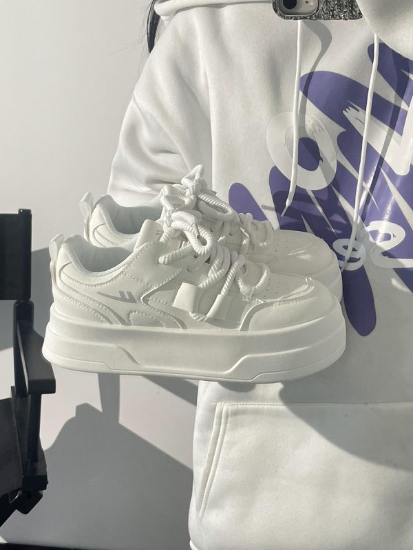 Women's Breathable Platform Sneakers - Summer 2025 Thick-Soled Sweet Style Shoes for Women - Versatile White Sneakers