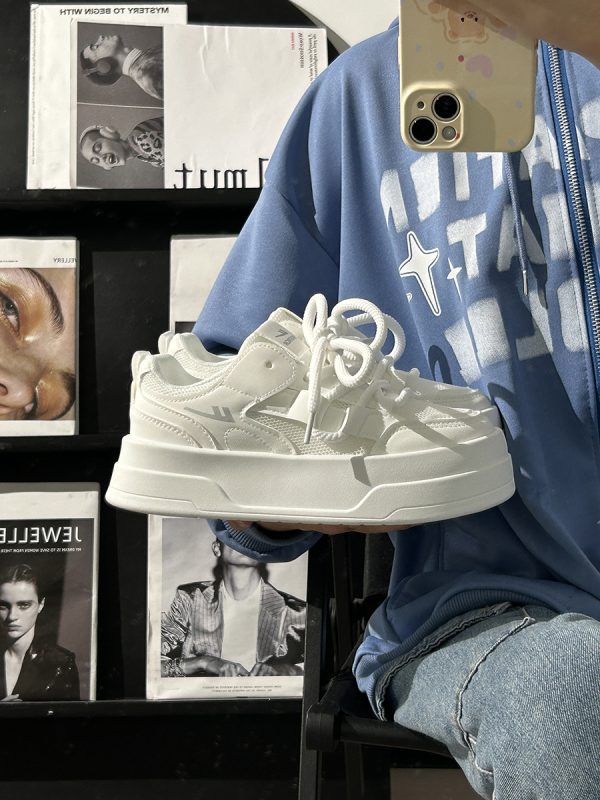 Women's Breathable Platform Sneakers - Summer 2025 Thick-Soled Sweet Style Shoes for Women - Versatile White Sneakers