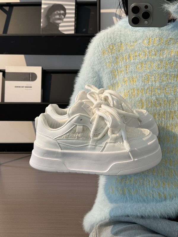 Women's Breathable Platform Sneakers - Summer 2025 Thick-Soled Sweet Style Shoes for Women - Versatile White Sneakers