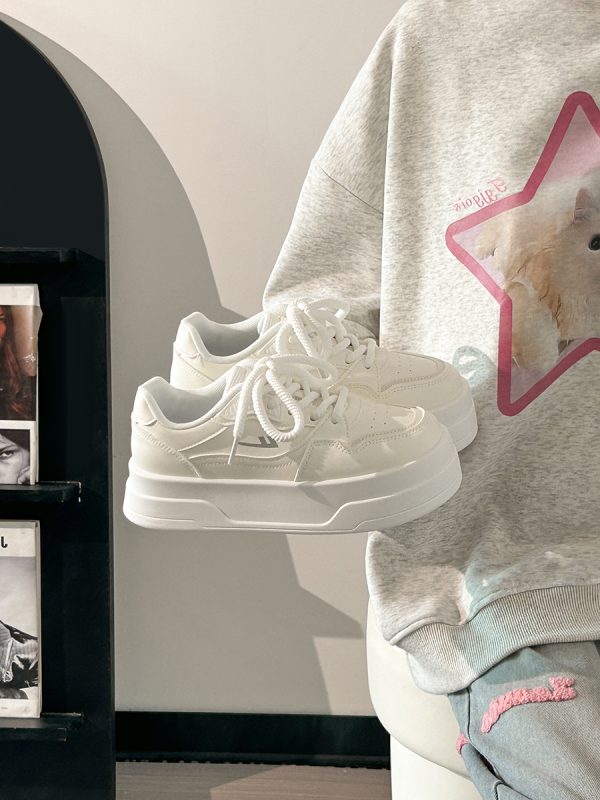 Women's Breathable Platform Sneakers - Summer 2025 Thick-Soled Sweet Style Shoes for Women - Versatile White Sneakers