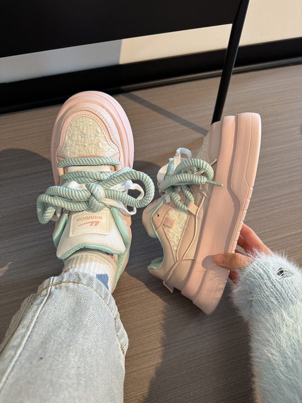 Women's Breathable Platform Sneakers - Summer 2025 Thick-Soled Sweet Style Shoes for Women - Versatile White Sneakers