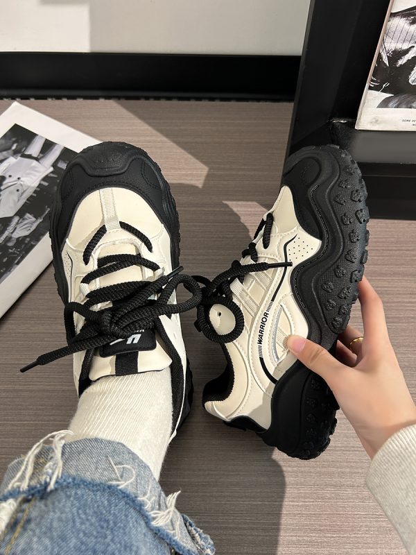 Women's Breathable Soft Sole Mesh Mountaineering Shoes - Versatile Black and White Old Daddy Style for Summer 2025