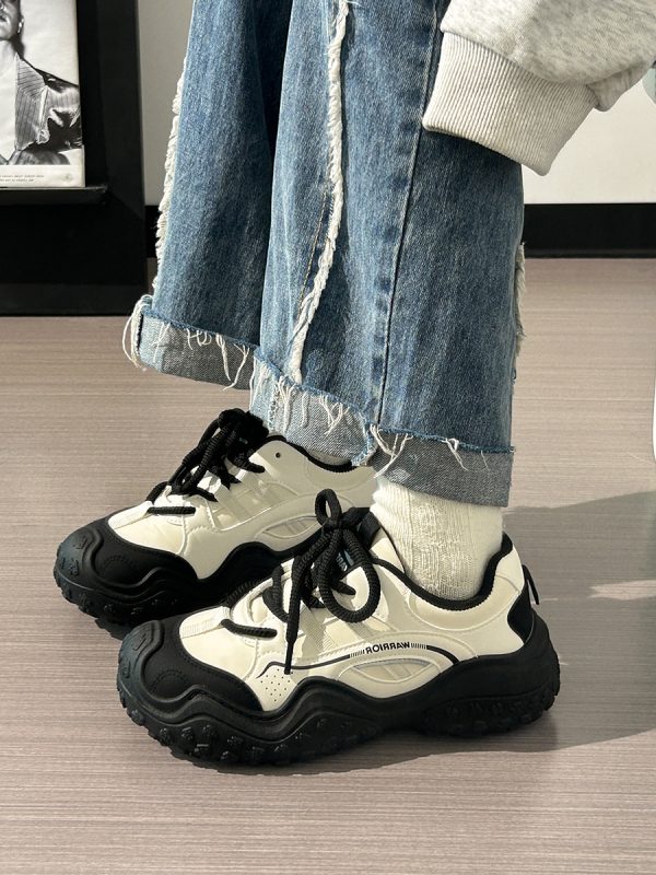 Women's Breathable Soft Sole Mesh Mountaineering Shoes - Versatile Black and White Old Daddy Style for Summer 2025