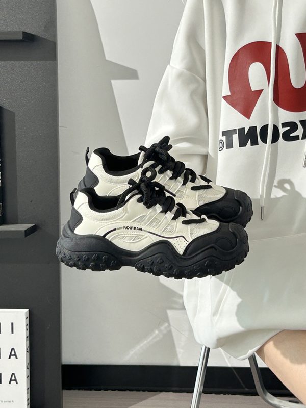 Women's Breathable Soft Sole Mesh Mountaineering Shoes - Versatile Black and White Old Daddy Style for Summer 2025