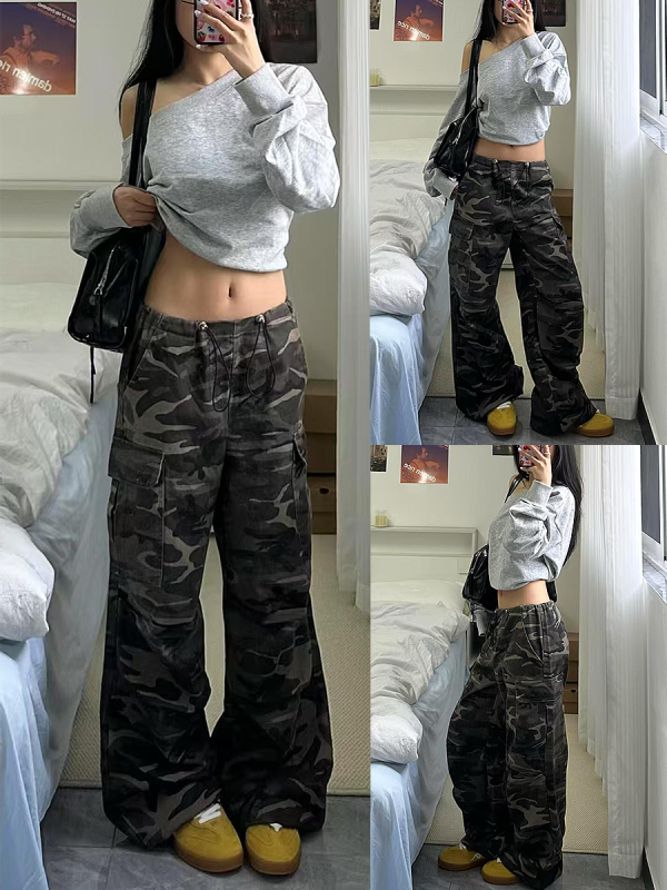 Womenâ€™s Camouflage Cargo Pants - 2025 American Street Style Loose Wide-Leg Hip-Hop Casual Sports Trousers