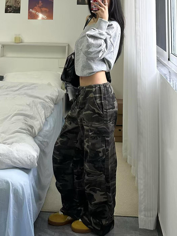 Womenâ€™s Camouflage Cargo Pants - 2025 American Street Style Loose Wide-Leg Hip-Hop Casual Sports Trousers