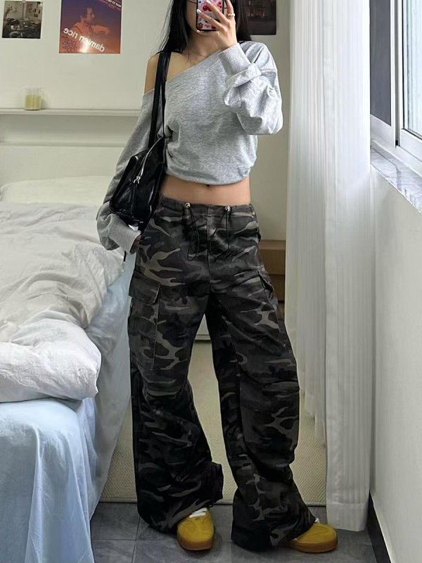 Womenâ€™s Camouflage Cargo Pants - 2025 American Street Style Loose Wide-Leg Hip-Hop Casual Sports Trousers
