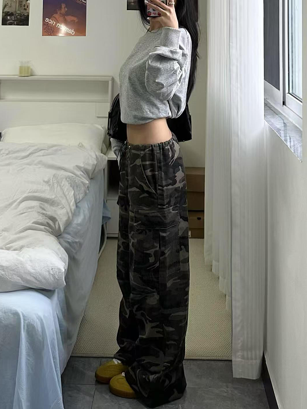 Womenâ€™s Camouflage Cargo Pants - 2025 American Street Style Loose Wide-Leg Hip-Hop Casual Sports Trousers