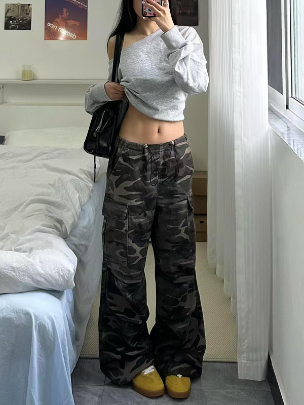 Womenâ€™s Camouflage Cargo Pants - 2025 American Street Style Loose Wide-Leg Hip-Hop Casual Sports Trousers