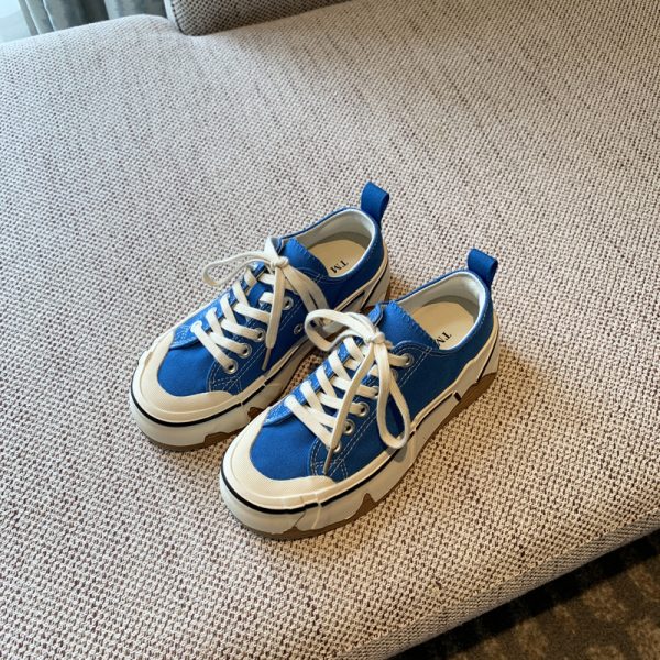 Women's Canvas Lace-Up Sneakers - 2025 Spring Korean Style Thick-Soled Low-Top Casual Shoes - Fashionable and Versatile for Everyday Wear
