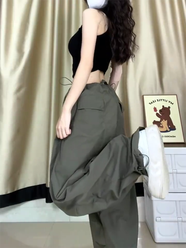 Women's Casual Draped Wide-Leg Pants - American Style Spring/Summer Loose Sports Trousers for Petite Sizes