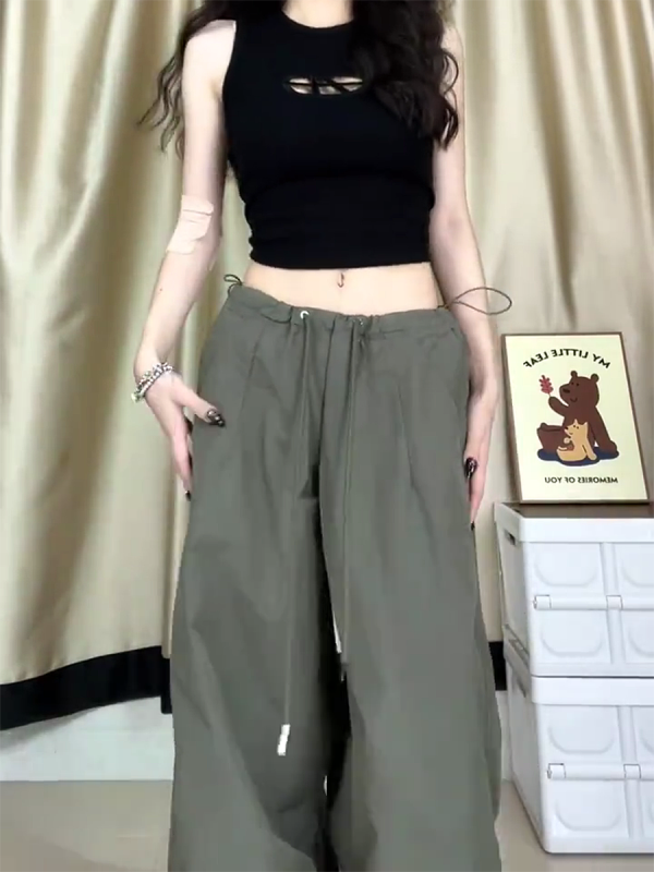 Women's Casual Draped Wide-Leg Pants - American Style Spring/Summer Loose Sports Trousers for Petite Sizes