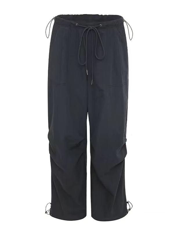 Women's Casual Draped Wide-Leg Pants - American Style Spring/Summer Loose Sports Trousers for Petite Sizes