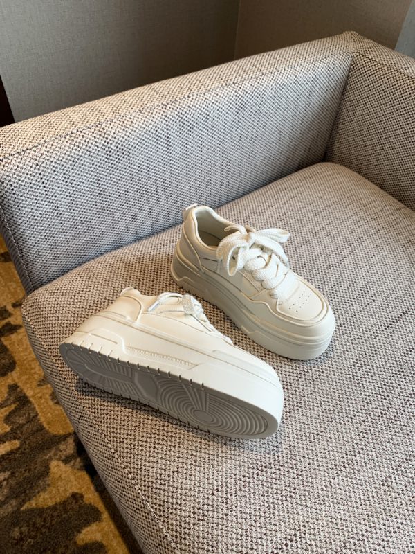 Women's Casual Lace-Up Platform Sneakers - 2025 Thick-Soled White Genuine Leather Lightweight Sports Shoes