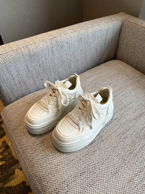 Women's Casual Lace-Up Platform Sneakers - 2025 Thick-Soled White Genuine Leather Lightweight Sports Shoes