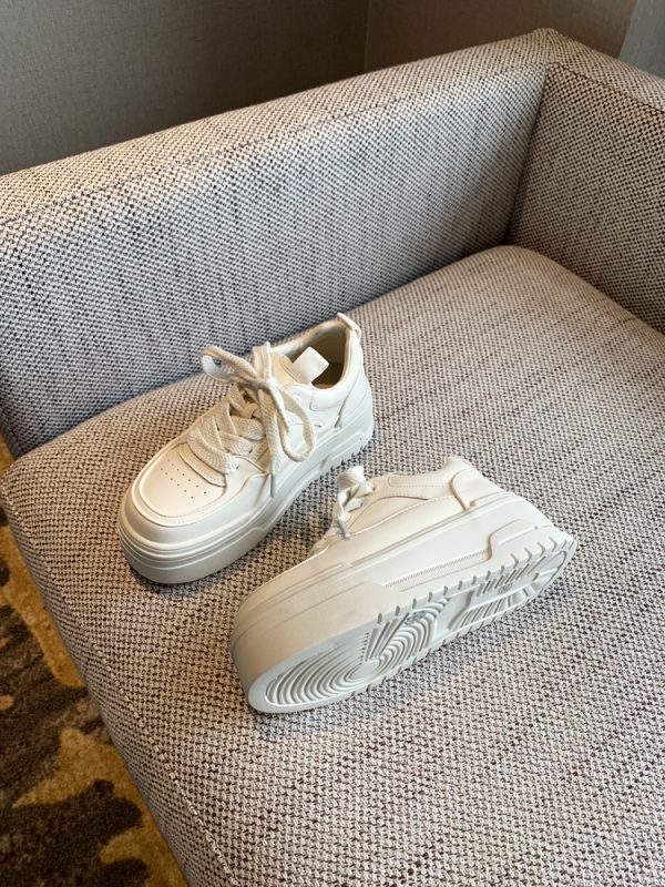 Women's Casual Lace-Up Platform Sneakers - 2025 Thick-Soled White Genuine Leather Lightweight Sports Shoes