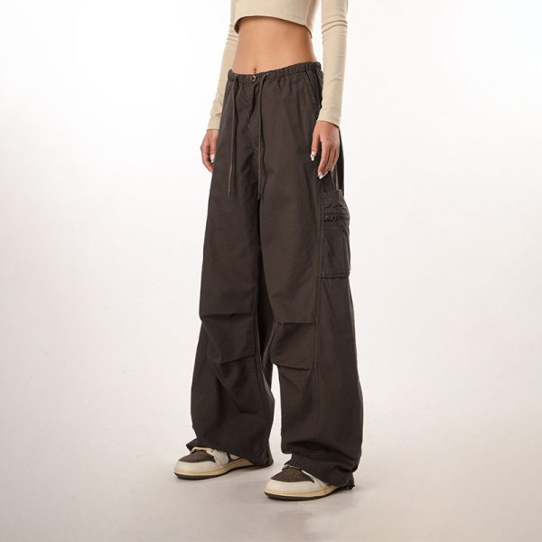 Women's Casual Wide-Leg Paratrooper Pants - Thin Straight Fit, Summer Style, American Workwear, Loose-Fit for Comfort