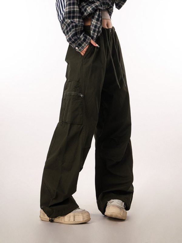 Women's Casual Wide-Leg Paratrooper Pants - Thin Straight Fit, Summer Style, American Workwear, Loose-Fit for Comfort
