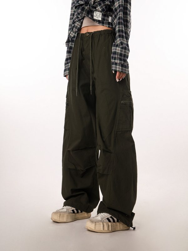 Women's Casual Wide-Leg Paratrooper Pants - Thin Straight Fit, Summer Style, American Workwear, Loose-Fit for Comfort